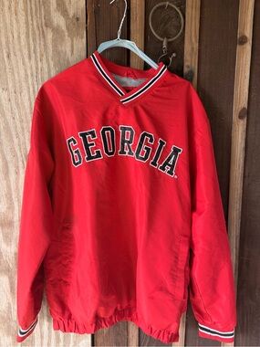 Georgia Red Windbreaker Pullover Jacket - Collegiate V-Neck